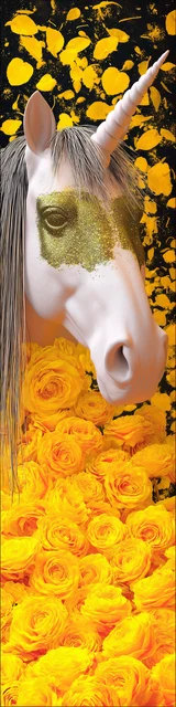 Free unique bookmark featuring a unicorn with yellow roses
